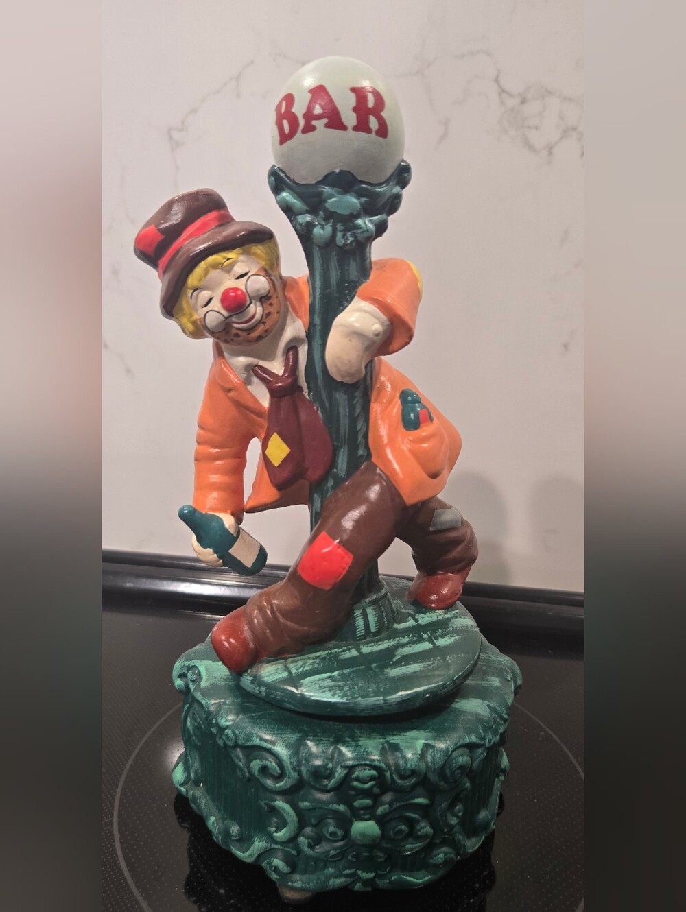 Vintage Enesco Musical Clown Bar Lamp Post Figurine Music Box
